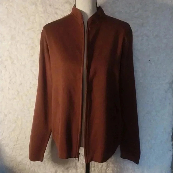 Twinhill Wool Blend Burnt Orange Full Zip up Cardigan Knit Fall Sweater Size M - Picture 1 of 8